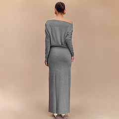 Women One Drop Shoulder Long Sleeve Party Dress