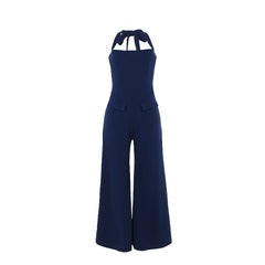 Women Denim Casual Halter Jumpsuit