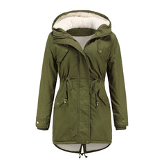 Women Cotton-Padded Hooded Drawstring Cotton-Padded Coat