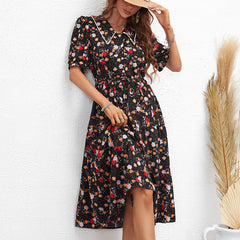 Women Collared Floral High Waist Vacation Dress