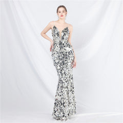 Elegant Sequin Strap Long Evening Dress