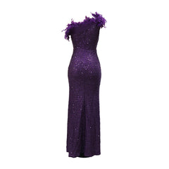 Black Paillette Feather Stitching Sequin Evening Dress