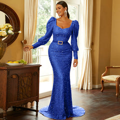 Long Sleeves Sequined Evening Dress