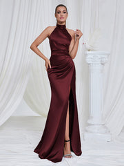 Elegant Slim Fit Halter Backless Slit Formal Dress