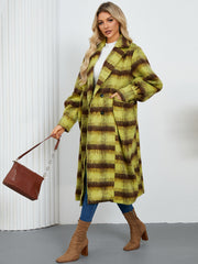 Women Casual Elegant Double Breasted Plaid Woolen Coat