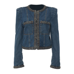 Women Delicate Padded Shoulder Denim Jacket