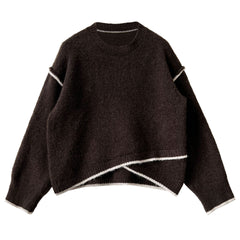 Loose Contrast Color Asymmetric Hem Sweater