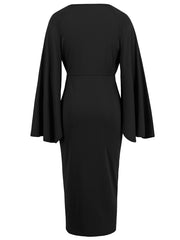 Long Sleeve Asymmetric Pleated Cocktail Dress