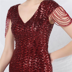 Elegant Craft Beaded Sequined Long A line Evening Dress