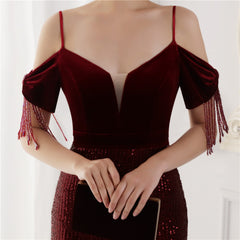 Elegant Velvet Short Sleeve Spaghetti Straps Evening Dress