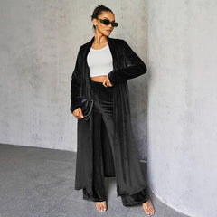 Women Gold Velvet Slim Trousers Cloak Two Piece Set