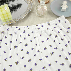 White Knitted Fabric Jacquard Printed Pajamas Two Piece Sets