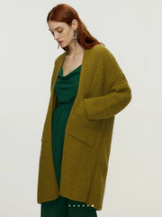 Women Knitted Twist Mid Length Cardigan