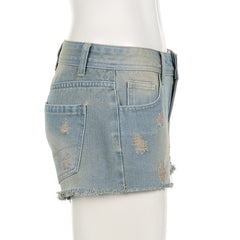 Sexy Low Waist Broken Washed Denim Shorts