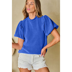 Casual Solid Color Textured Stand Collar Short Sleeve Top