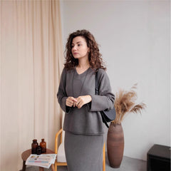 V neck Sweater Top Skirt Knitted Skirt Set