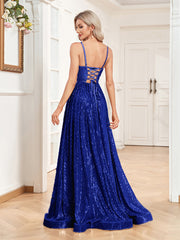 Sexy Backless Deep V Plunge Neck Sequined Evening Dress