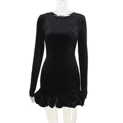 Elegant Velvet Round Neck 3D Pleated Party Dress