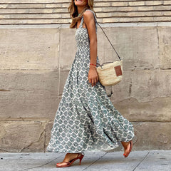 Summer Elegant Printed Vacation French Floral Strap Dress
