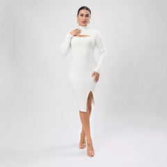 Women Half Turtleneck Long Sleeve Cutout Sweater Dress