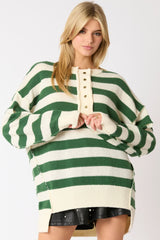 Loose Casual Knitted Long Sleeve Striped Sweater