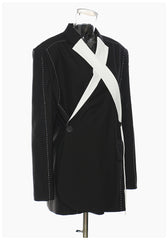 Oversize Black White Stitching Loose Thick Thread Blazer