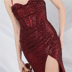 Elegant Boning Corset Beads Sequin Evening Dress