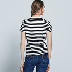 Summer Printed Striped Cotton Short Sleeved T Shirt