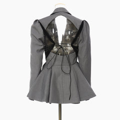 Autumn Gray Backless Lotus Leaf Coat Blazer