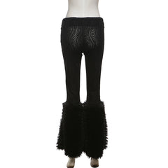 Women off Neck Sexy Fur Collar Long Sleeve T Shirt Pants Set