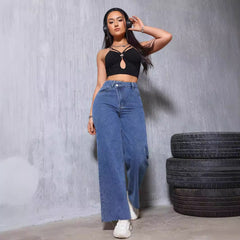 Retro Blue Worn Straight Loose Thin Denim Jeans