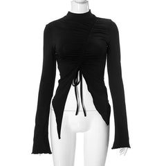 Long Sleeve Mock Neck Asymmetric Top