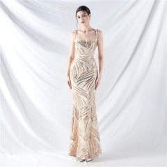 Elegant V-Neck Tube Top Sequin Evening Dress