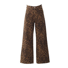 Retro Loose Leopard Print Wide Leg Jeans