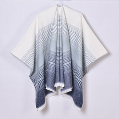 Women Cashmere Shawl Simple Gradient Lines Split Cloak