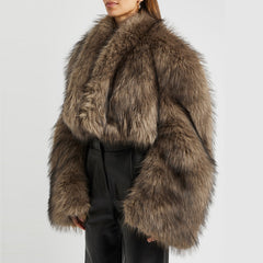 Women Retro Mink like Fur Short Plush Coat