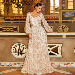 Long Sleeves Elegant Sequined Evening Dress