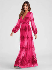 Sexy High Split Long Sleeves Lace Evening Dress