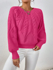 Round Neck Knitted Long Sleeve Twist Sweater