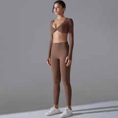 Long Sleeve Solid Color Slim Elastic Sports Suit