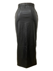 Women Black Faux Leather Slit Slim Skirt