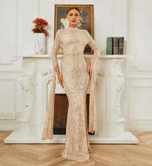 High End Sexy Sequined Long Sleeve Evening Dress