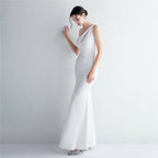 REVCHIC LUXE Elegant One-Shoulder Beaded Fishtail Gown