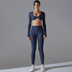 Long Sleeve Solid Color Slim Elastic Sports Suit