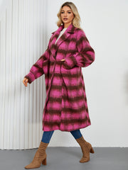 Women Casual Elegant Double Breasted Plaid Woolen Coat