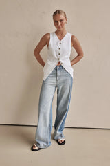 Women Wide Leg Street Washed Polo Jeans