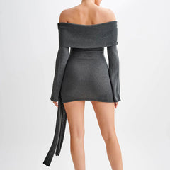 Sexy Long Sleeve Twisted Knitted Short Party Dress