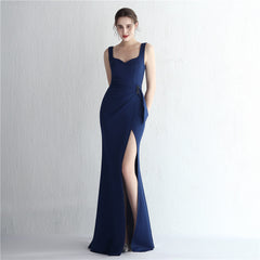 Satin Beaded Long Slit Formal Dress