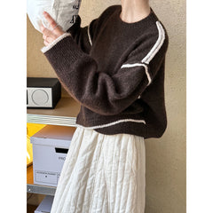 Loose Contrast Color Asymmetric Hem Sweater