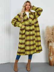 Women Casual Elegant Double Breasted Plaid Woolen Coat